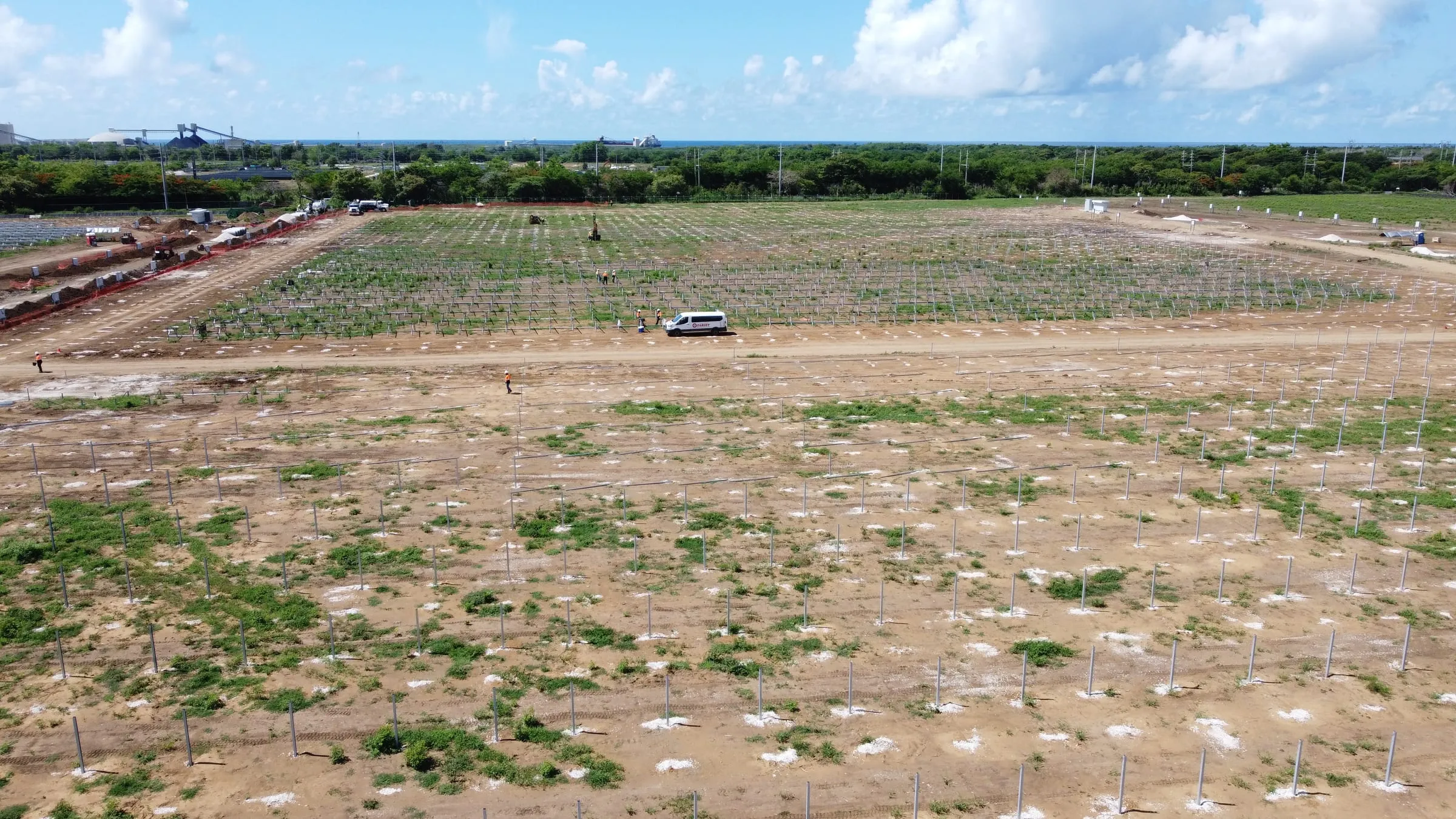 Aerial view of a site being prepared for a solar PV plant in Jobos, Puerto Rico